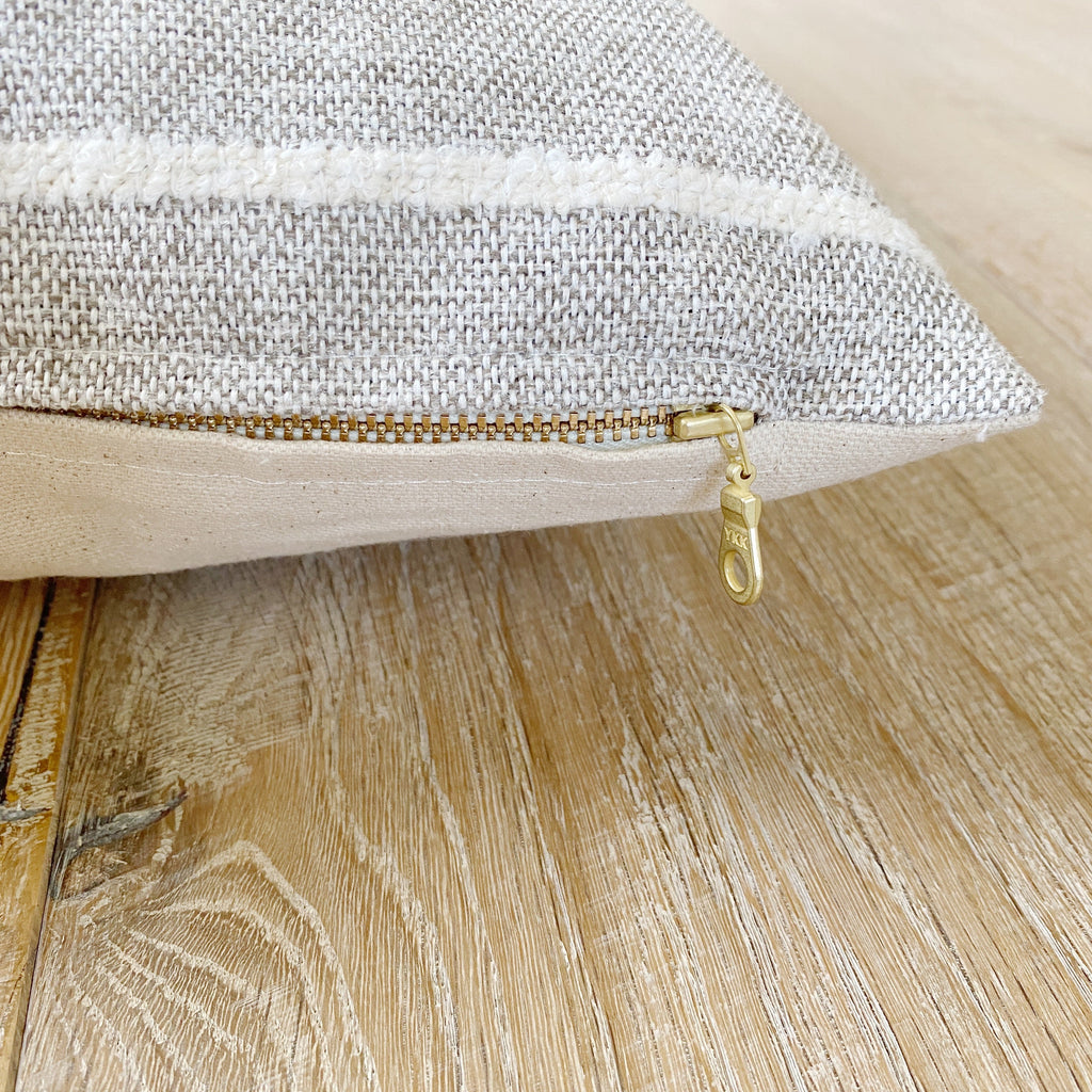 Hope Warm Gray & Ivory Striped Pillow Cover