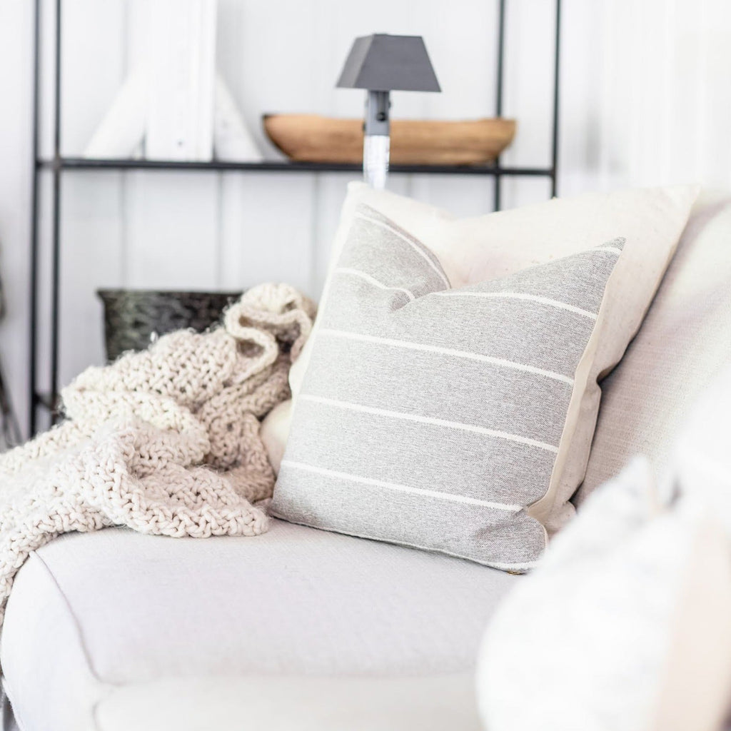 Hope Warm Gray & Ivory Striped Pillow Cover