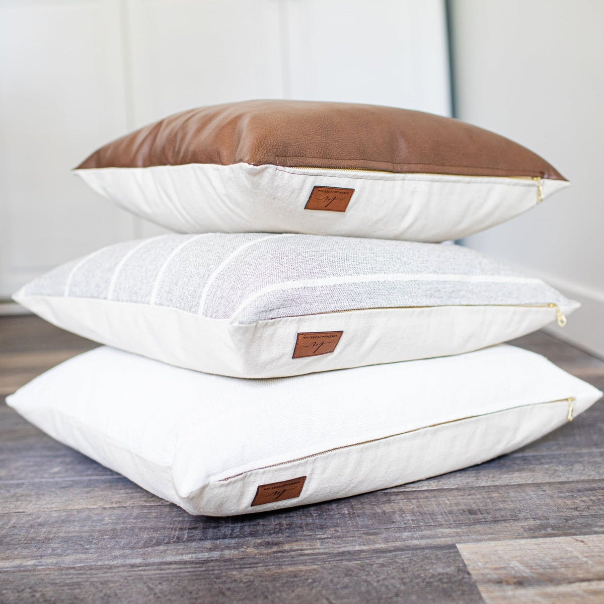 Hope Warm Gray & Ivory Striped Pillow Cover