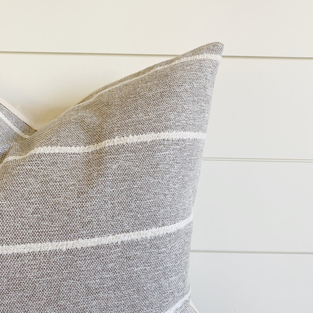 Hope Warm Gray & Ivory Striped Pillow Cover