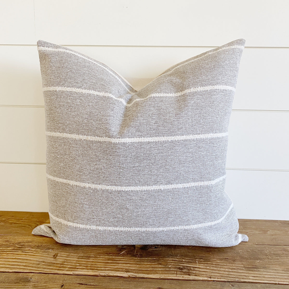 Hope Warm Gray & Ivory Striped Pillow Cover